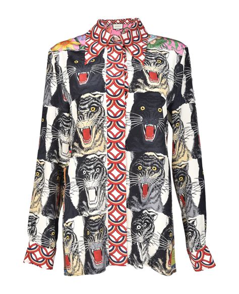 tiger face print silk shirt gucci